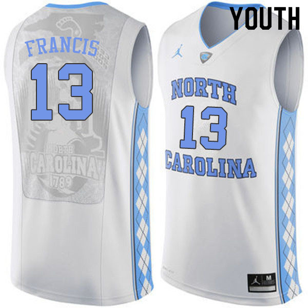 Youth #13 Jeremiah Francis North Carolina Tar Heels College Basketball Jerseys Sale-White - Click Image to Close